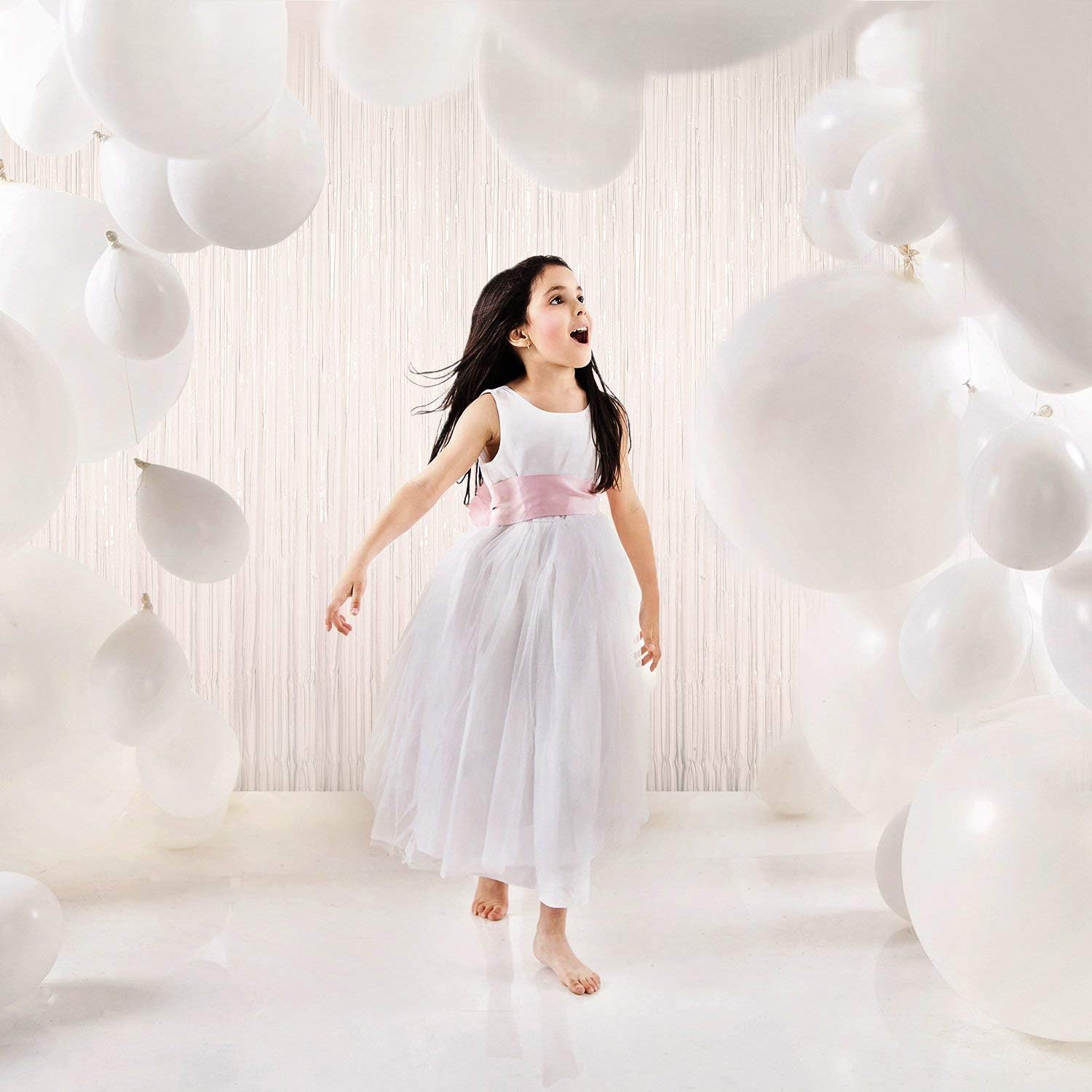 Balloonistics Metallic Fringe Foil Curtain for Birthday, Anniversary, Bachelorette, Baby Shower Party Decoration (Pearl White, 3 x 6 Feet) - Set of 4