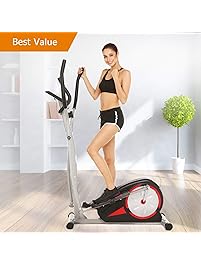 Domtie Indoor Magnetic Elliptical Machine/Trainer/ Bike with LCD Monitor and Pulse Rate Grips for Home Use