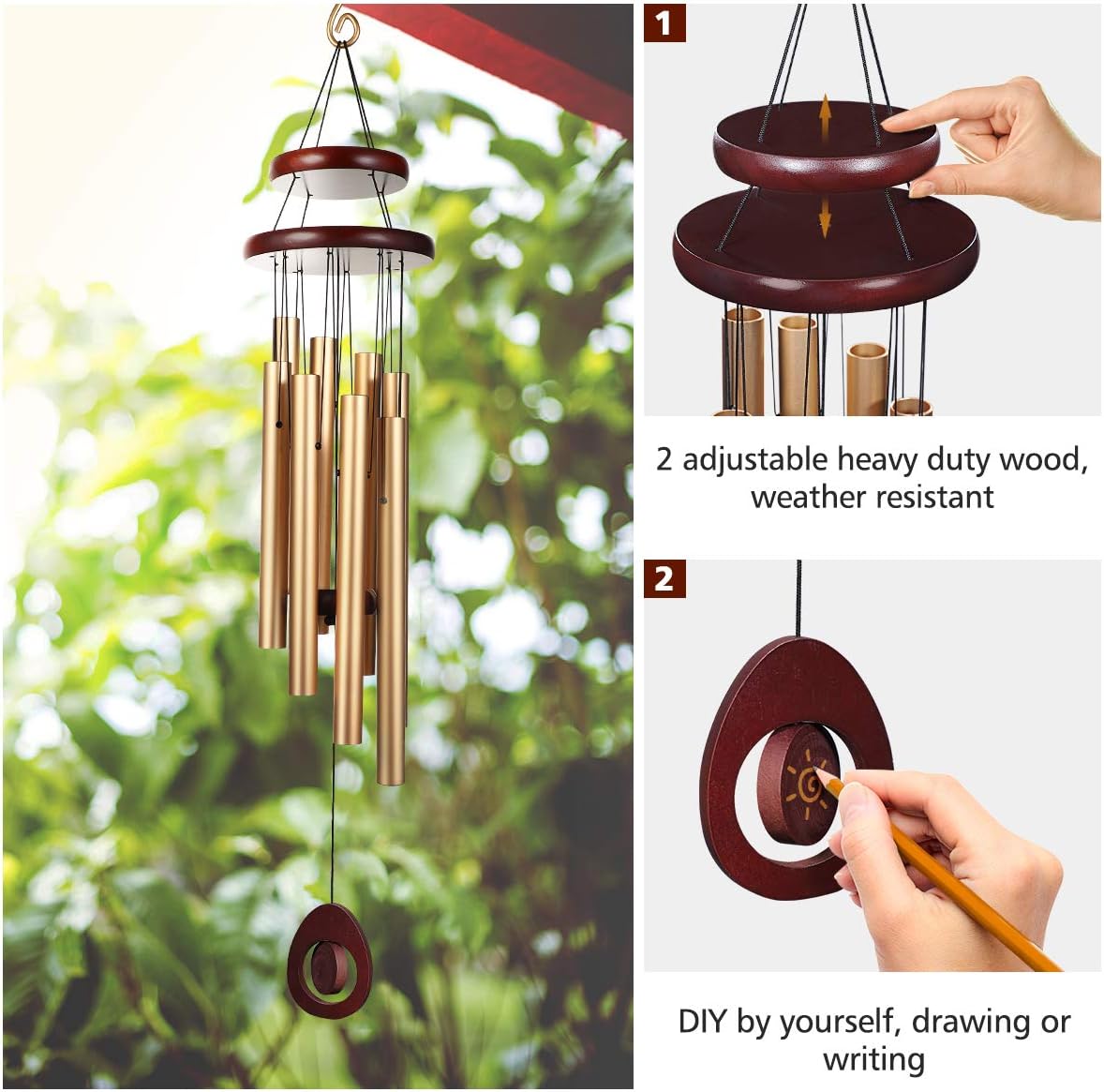 Homemaxs Wind Chimes for Outside Large Deep Tone, 38 Inch Large Memorial Wind Chimes with 8 Tubes & Rotatable DIY Pendants, Best Gift Wind Chimes for Outside Garden Patio Decor : Garden & Outdoor