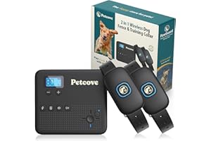 PetCove Wireless Dog Fence & Remote Training Collar, 2.4GHz Non-GPS Fence for Dogs Wireless, 2 in 1 Dog Fence Wireless System for 2 Dogs Electric Fence Buzz, Noise, Vibration