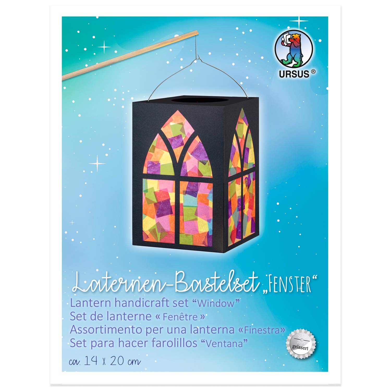 Ursus 18880099 Lantern Craft Set Window 300 g/m² Approximately 14 x 20 cm Black Photo Cardboard Lantern Hanger 11 Sheets of Transparent Paper 42 g/m² Includes Craft Instructions