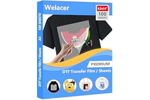 Welacer 100 Sheets DTF Transfer Film Paper 8.5x14 Inch Double Sided Thick Clear Pretreat Sheets, PET Heat Transfer Paper for Epson Inkjet Printer DTG Printer Direct Print On T Shirts Textile