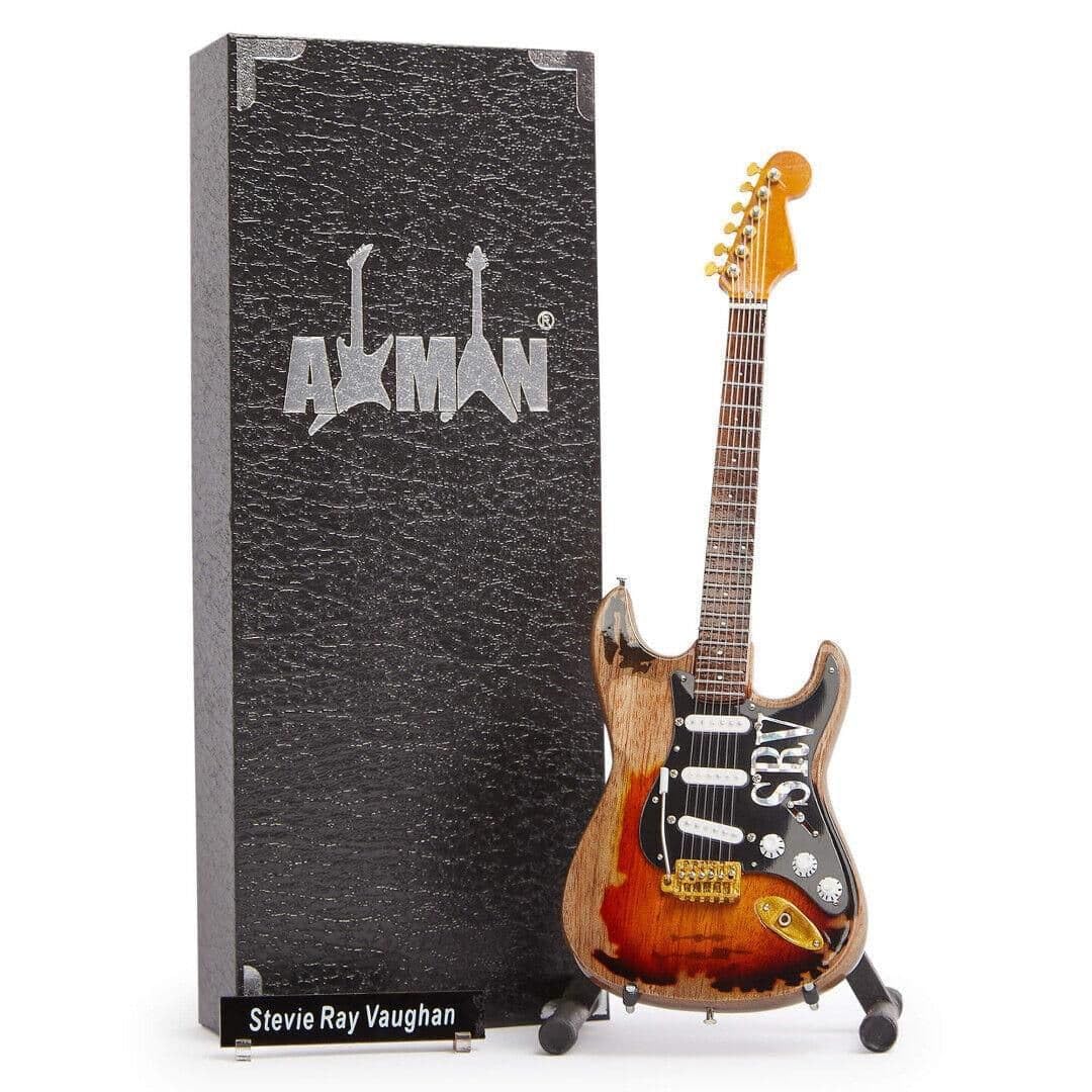 Axman Stevie Ray Vaughan: Number One Weathered - Miniature Guitar Replica - Music Gifts - Handmade Ornamental 1/4 Scale - Includes a Display Box, Name Tag and Miniature Guitar Stand