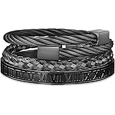 WFYOU 3PCS Stainless Steel Imperial Crown Bracelets for Men Gold Roman Numeral Bangle Bracelet Adjustable Cuff Bracelet Mens Luxury Jewelry Gifts