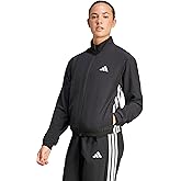 adidas Women's Train Essentials 3-Stripes Woven Warm Up Jacket, Black/White, Medium