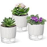 CWYEYE 3 Pack Self Watering Pots Set, 4 Inch Self Watering Pots for Indoor Plants, Planter Pot with Wick Rope and Reservoir for African Violet, Spider Plant, Orchid