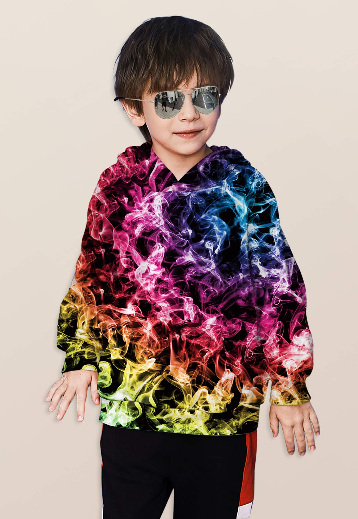 Boys Girls Fashion Hoodies Colorful Smoke Long Sleeve Autumn Sweatshirt Epic Realistic Vivid Prined Coolest Clothes for Sports Casual Wear School Yellow Red Blue 6Y 7Y (Colorful Smoke,S)
