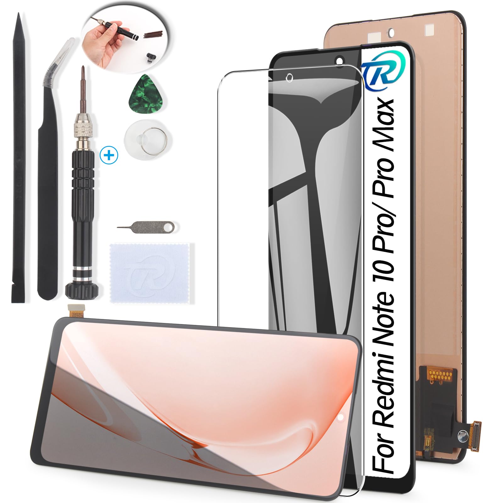 RongZy Display for Xiaomi Redmi Note 10 Pro/Note 10 Pro Max M2101K6G M2101K6I LCD Screen Replacement Digitizer Touchscreen Mounted Replacement with Tools (Black)