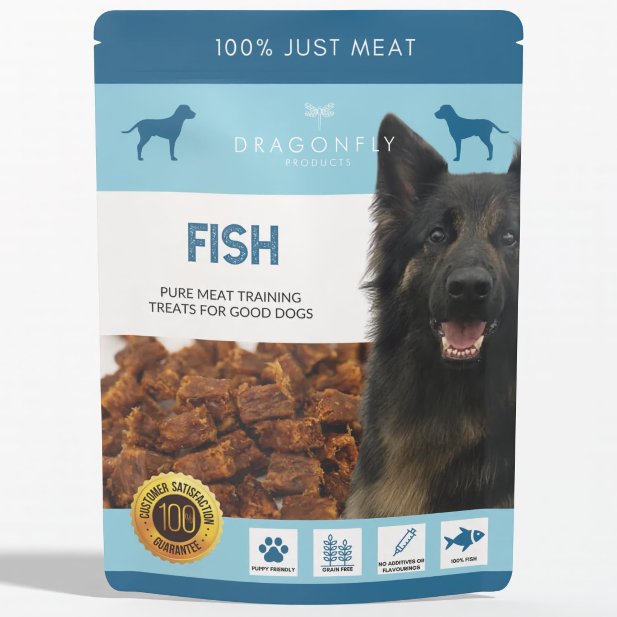 Dragonfly Products Grain Free Puppy & Adult Dog Training Treats - 100% Pure Meat - Healthy Low Fat Dog Treats - 250g (Fish)