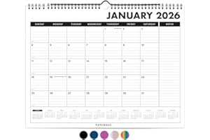 PAPERAGE 2026 Calendar, 12 Months (January 2026 - December 2026), Medium (11.5 in x 14.75 in), Minimalist Wall and Desk Calendar with Monthly Views, Yearly Plans & Notes Section – Black