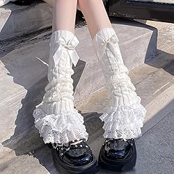 Leoparts Women's Knit Leg Warmers Y2K Bow Lace Trim