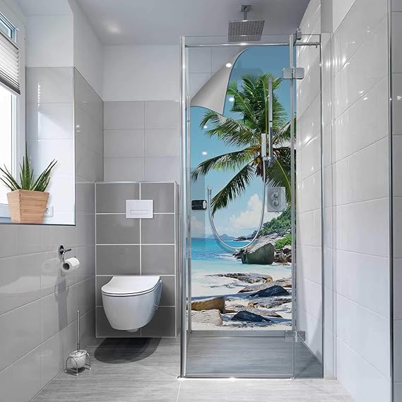 mySPOTTi - Fresh Seychellen Selbstklebende Duschrückwand Hart-PVC 0,4 mm Rückwand für die Dusche in Premium-Qualität (90 x 21