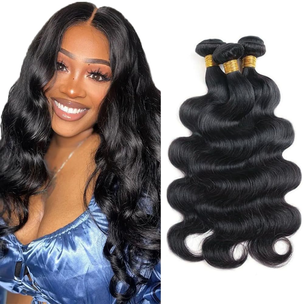 Photo 1 of 28 30 32 inch Color #1b Human Hair Bundle Natural Black Body Wave 3 Bundles 150g Real Natural Black Body Wave Human Hair Extensions 1B Color