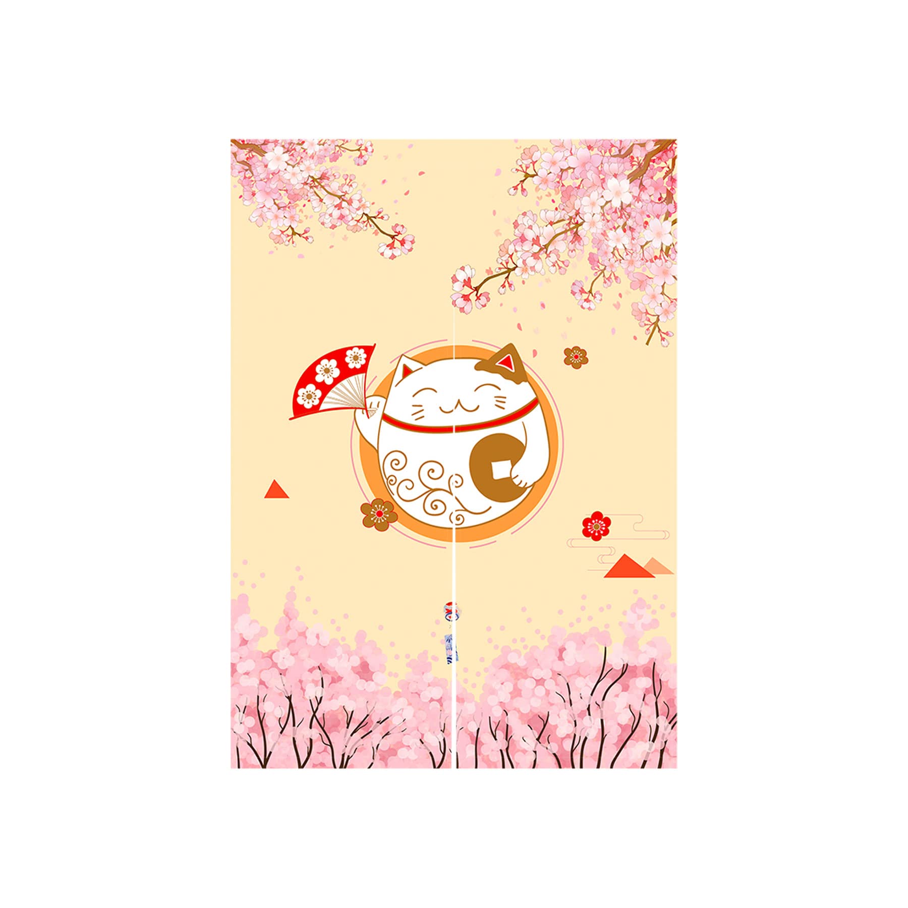 LIGICKY Japanese Style Noren Long Thickened Doorway Curtain Fortune Cat & Cherry Blossom Hanging Door Tapestry for Home Decoration, 85 x 120 cm (Double Sided Printting