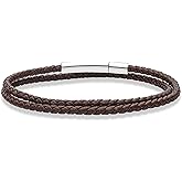 Miabella Genuine Italian Double Wrap Braided Leather Bracelet for Men Women, Stainless Steel Clasp, Made in Italy