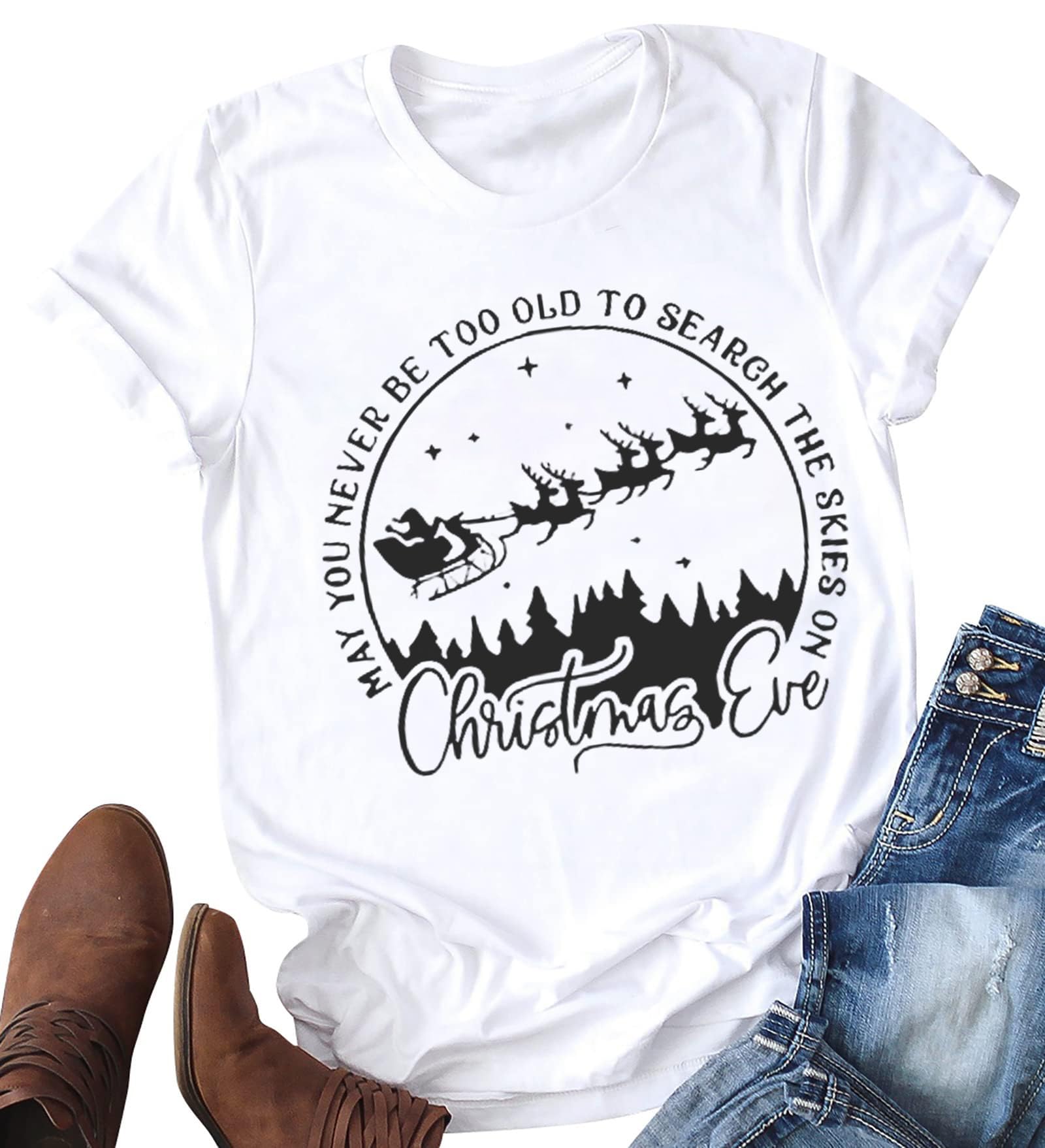 Ovazly Christmas Reindeer Print Shirts for Women
