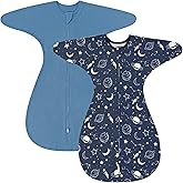ZIGJOY Baby Transitional Swaddles for Newborns: 0.5 Tog Arms Up Sleep Sack 3-6-12 Months Soft Cotton Shark Fin 2 Way Zipper