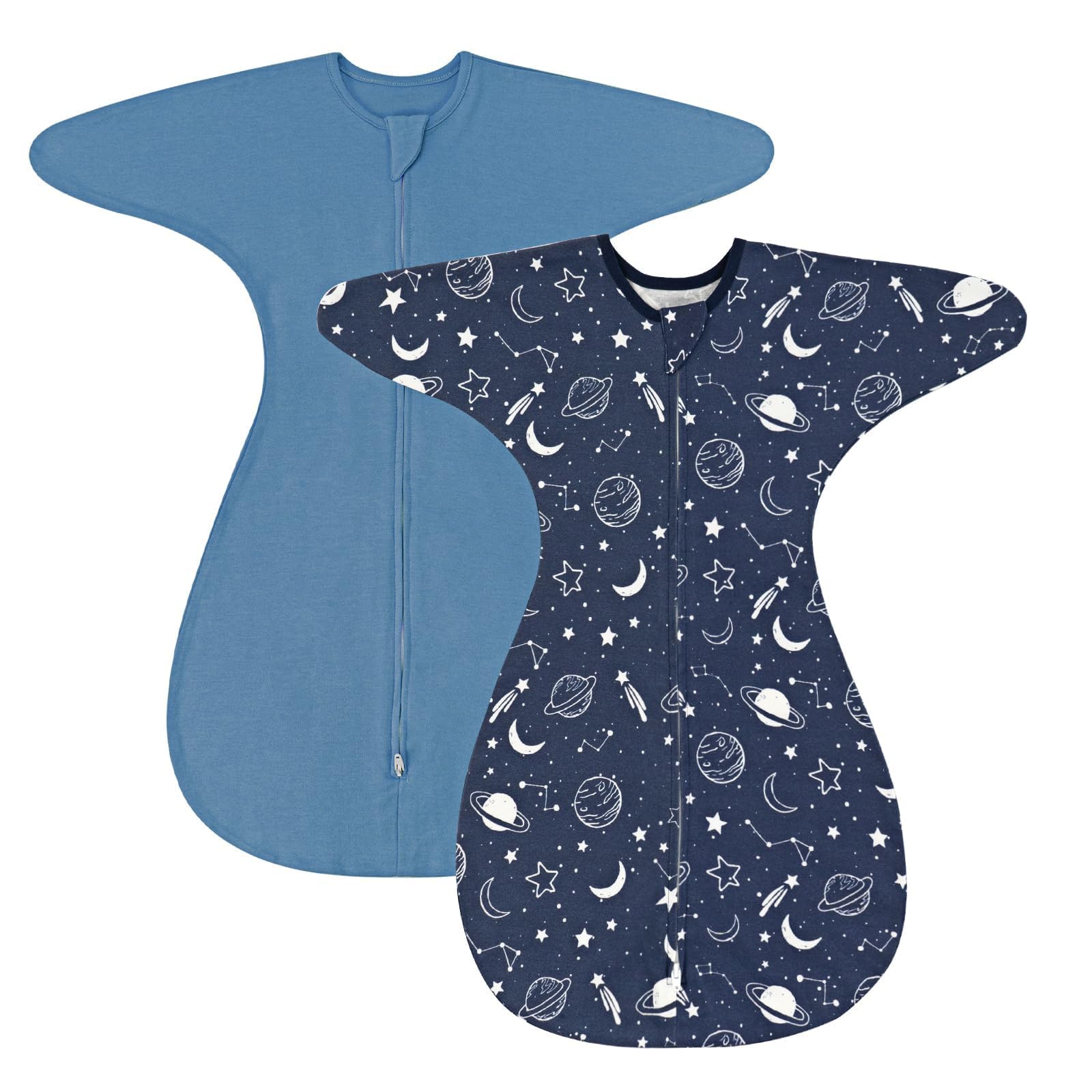 Photo 1 of ZIGJOY Shark-Fin Transition Swaddle - 1.0 Tog Baby Sleep Sack Soft Cotton Transitional Swaddle Baby Wearable Blanket with 2-Way Zipper for All Seasons, Space&Blue, 6-12 Months