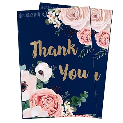 RUSPEPA 10x13 Inch Poly Mailers Shipping Bags Thank You Notes Flowers Surrounded Pink Poly Mailers 2.3 Mil Heavy Duty Self Seal Mailing Envelopes - 100 Pack