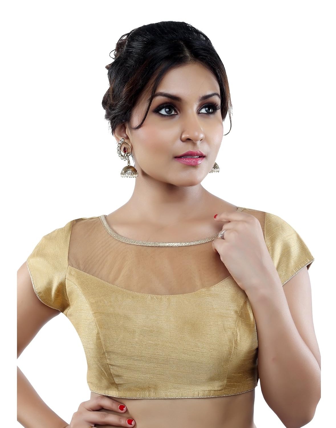 studio shringaar boat neck solid cotton gold wedding blouse