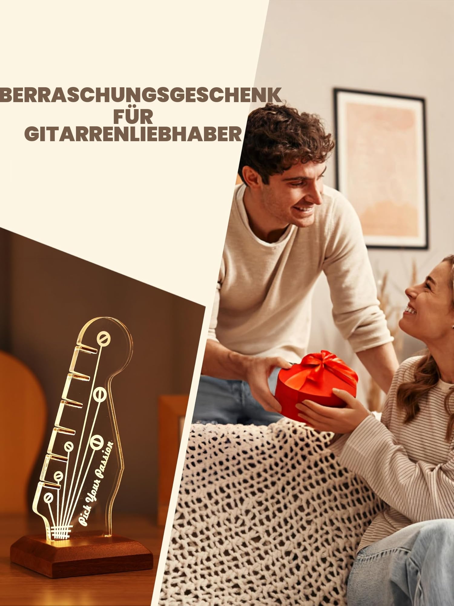 CoolGift Mart Light Up Gitarren-Pick-Halter, Acryl E-Gitarre Kopfplatte geformt Pick-Halter mit hölzernen Basis für Picks Lagerung und Anzeige, Geschenk für Gitarrenspieler Gitarristen 9