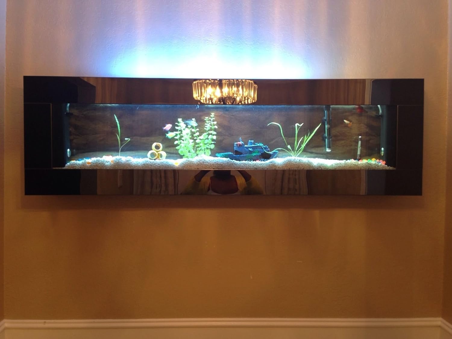 WALL AQUARIUM XL 60"x18" BLACK MIRROR STEEL, color lights ,Remote ctrl