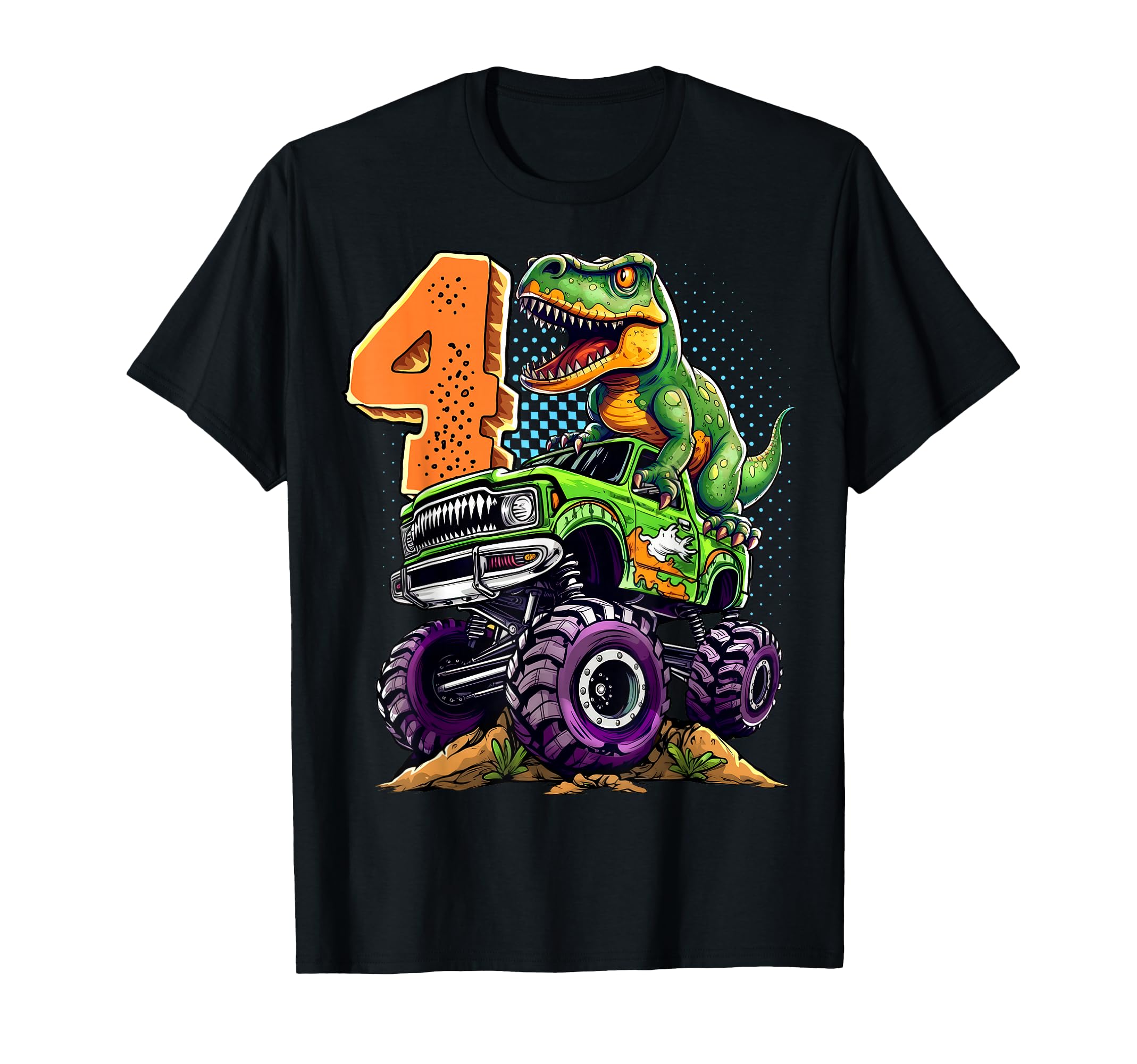 Photo 1 of Monster Truck Dinosaur T-Rex 4th Birthday Boy 4 Year Old T-Shirt