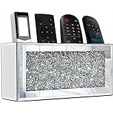 GOTHICO Mirrored Remote Holder, Wall Mounted Crush Diamond Bling Decoration Organizer Storage Box for Remote Phone Pad Wallet Notebook (8.3"×2.5"×4" For 3 or 4 Remote Controls) | Bling Decoration