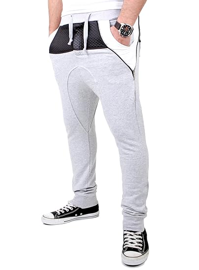 Reslad Jogginghose Herren PU-Leder Patched Sweatpant Sporthose RS-306