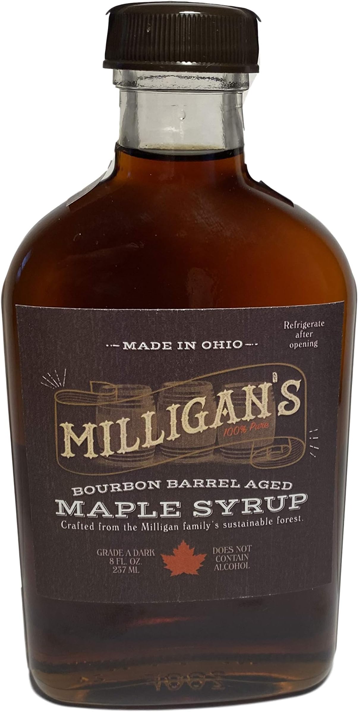 100 % Organic Liquid Maple Syrup - Pure Bourbon Barrel Crafted from Milligan’s Famous Ohio Sustainable Forest - Produced in Small Quantities to Insure Better Quality and Taste