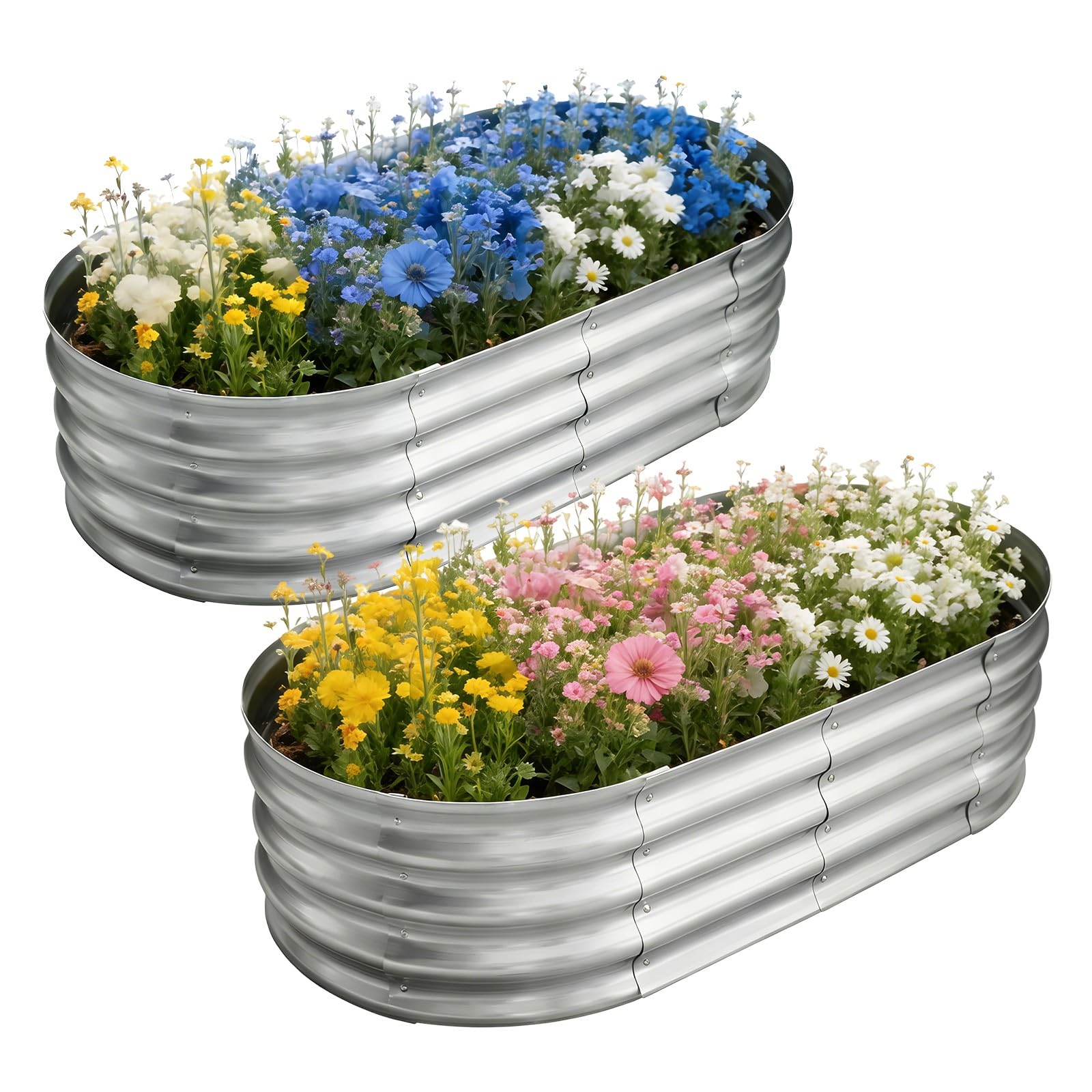 Photo 1 of TATAANTY Galvanized Raised Garden Bed for Outdoor: 4X2X1ft Durable Metal Vegetable Plant Container Kit - Oval Planter Box for Gardening Flower Trough ?2 Pack?
