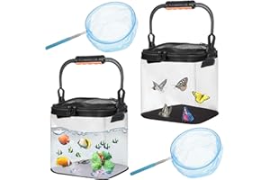 DANHMAO 2 Sets Catch and Release Plastic Beach Aquarium Kit,Great Concept for Catching with Retractable Net Bag and Release Clear and Transparent Portable Handheld （Black）