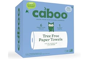 Caboo Tree Free Paper Towels, 6 Rolls, Earth Friendly Sustainable Kitchen Paper Towels with Strong 2 Ply Sheets