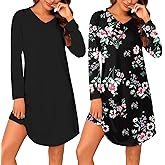 Marvmys 2 Pack Nightgowns for Women Long Sleeve Night Shirts Sleepwear V Neck Night Gown for Adult Women S-3XL