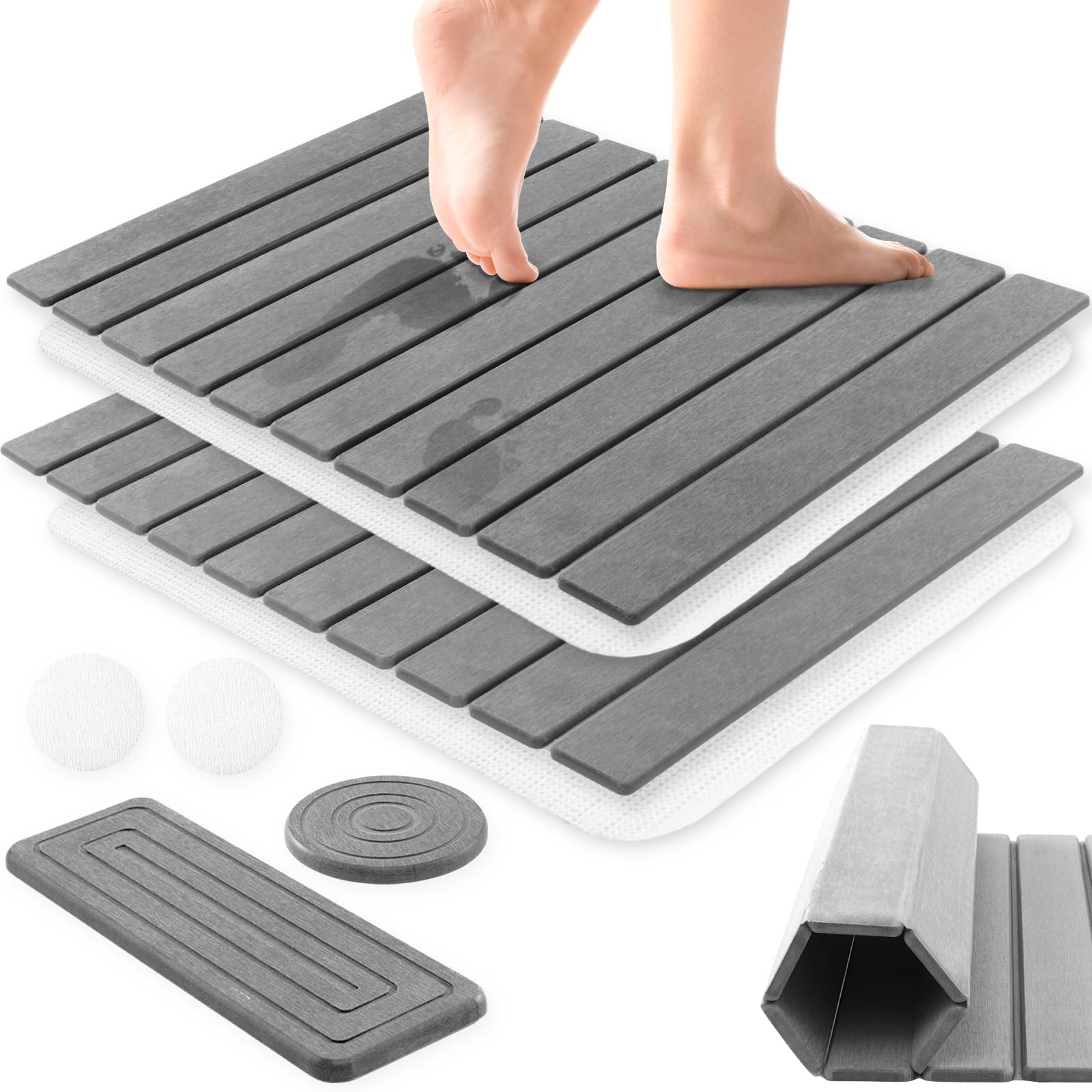 Photo 1 of 2 Pack Stone Bath Mat, 23x15 Inch Stone Bathmat Quick Drying Mat for Kitchen Counter Bathroom Dry, Foldable Bathmat Quick Dry, Dark Gray Diatomite Self Drying Mats for Bathroom Dish Water Absorbing