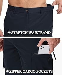 QPNGRP Men's 9" Inseam Stretch Waist Zipper Cargo