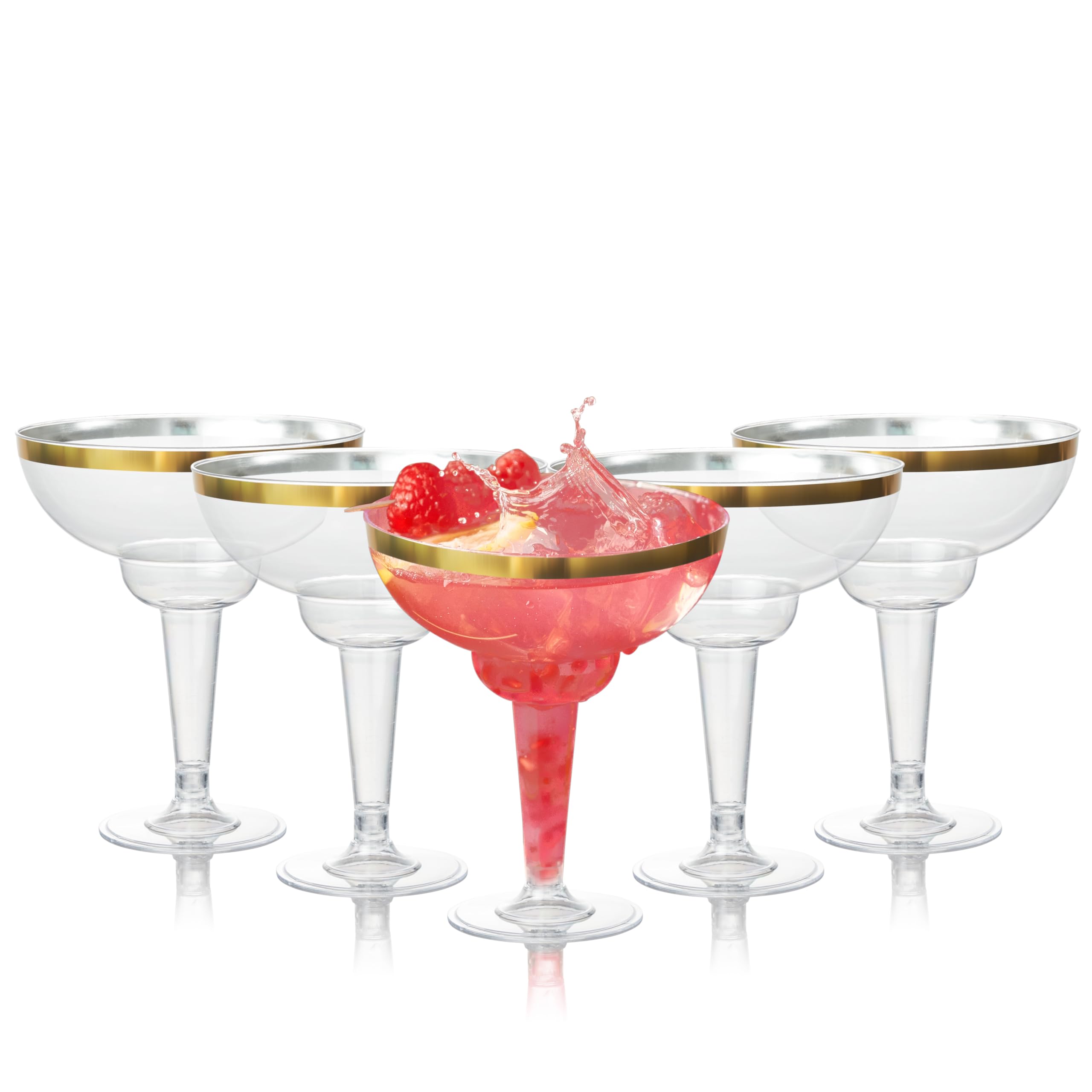 MATANA 12 Elegant Plastic Margarita Cocktail Glasses with Gold Rim (360ml / 12oz) - Sturdy & Reusable - Daiquiri Martini Glasses for Weddings Birthdays, Christmas & Outdoor Parties