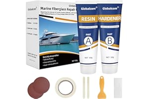 Globalcom Fiberglass Boat Repair Kit White, Gel Coat Repair Kit for Boats, Marine Fiberglass Repair Kit for Boats, Epoxy Filler for Boats, Fiberglass Repair Kit Fix Holes Chips Pit Cracks
