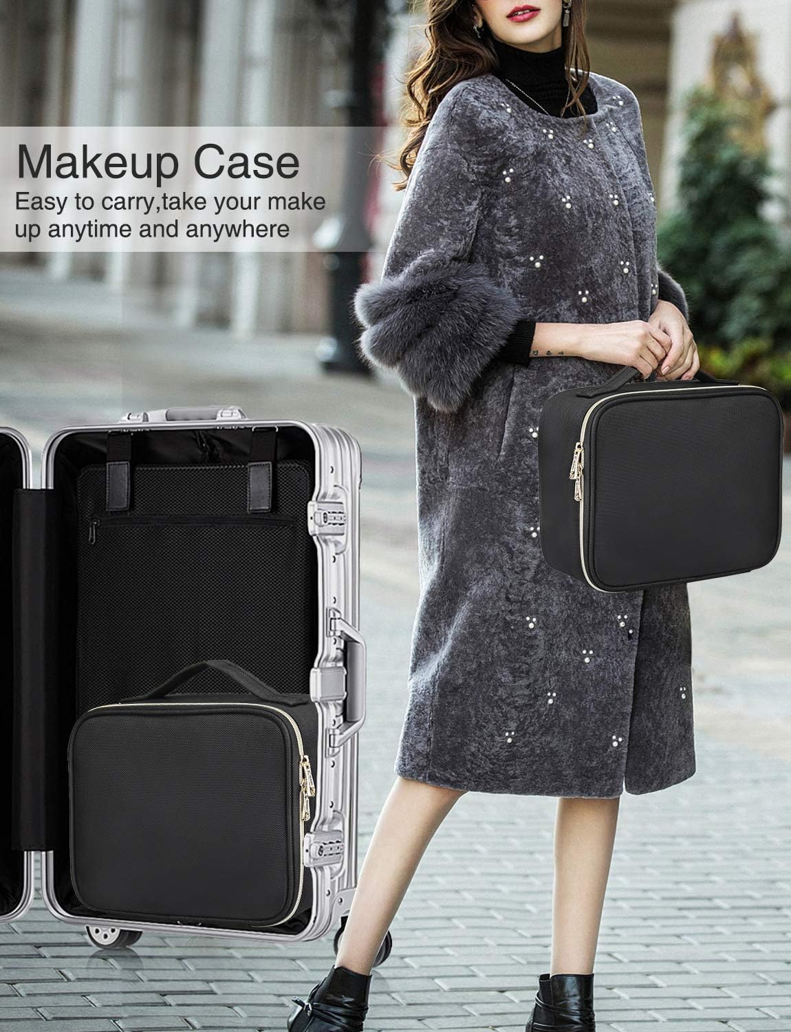 MONSTINA Makeup Train Cases Professional Travel Makeup Bag Cosmetic Cases Organizer Portable Storage Bag for Cosmetics Makeup Brushes Toiletry Travel Accessories : Beauty