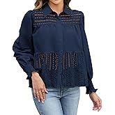 Women's Casual Embroidered Ruffle Long Sleeve Shirts Loose Button Up Shirt Fall Eyelet Blouses Tops Fashion Clothes 2025