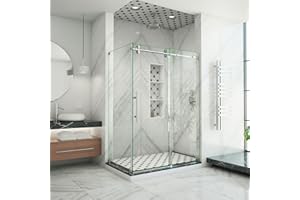 DreamLine Enigma-XO 34 1/2 in. D x 50-54 in. W x 76 in. H Frameless Shower Enclosure in Polished Stainless Steel, SHEN-6134542-08