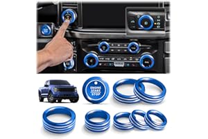 Polodunn for Ford F150 Accessories 2021-2025 2026 & Super Duty F250 F350 F450 2023-2026, 9pcs Aluminum Alloy Knob Cover Trim Set - Push Start, A/C, Volume, Headlight, Trailer & Drive Mode (Blue)