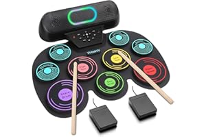 Electronic Drum Set - YUOIOYU Electric Drum Set Roll Up Potable Drum Kit MIDI Practice Drum Pad with Dual Built-in Speaker, Drum Sticks and Pedals,Christmas Birthday Gift for Kids Adult Color-1