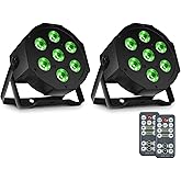 SHEHDS Par Can Lights LED 7x18W RGBWAP 6in1 Wash Stage Lights 2 Pack | Remote and DMX512 Control Uplights, Sound Activated, Auto Run Flat, for Christmas Wedding Party Disco