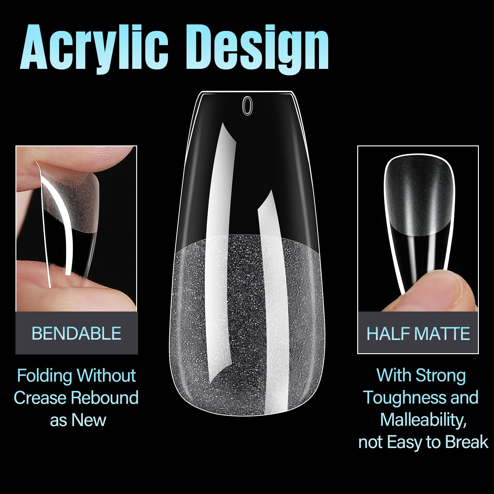 TOMICCA Medium Coffin Nail Tips, 240Pcs Half Matte Soft Acrylic Nail Tips, 12 Sizes Acrylic False Nail Tips, Nail Extension Tips for Beginner and Professional Home Diy - Image 6