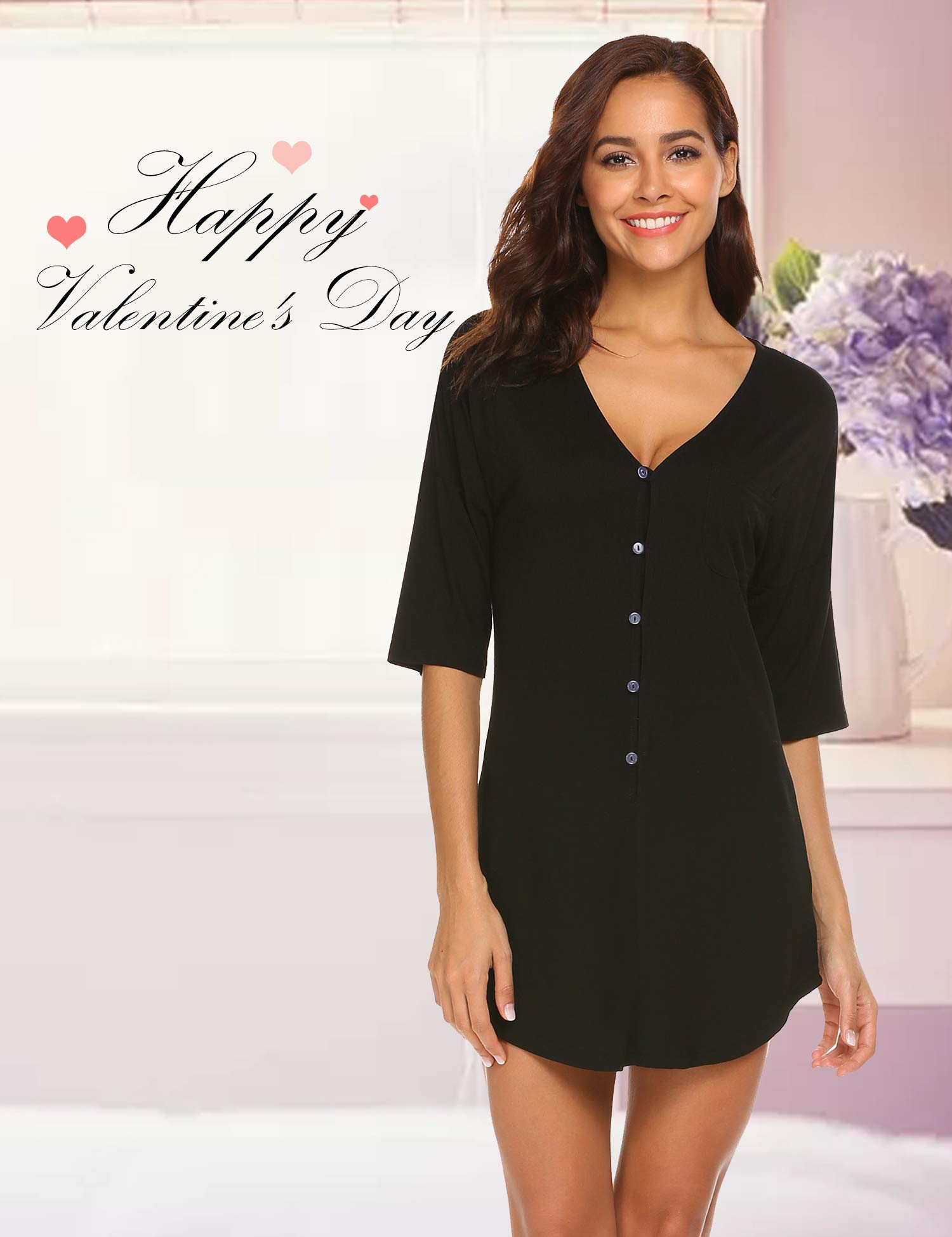 Ekouaer Womens Nightshirt V Neck Boyfriend Sleepwear Shirts Loose