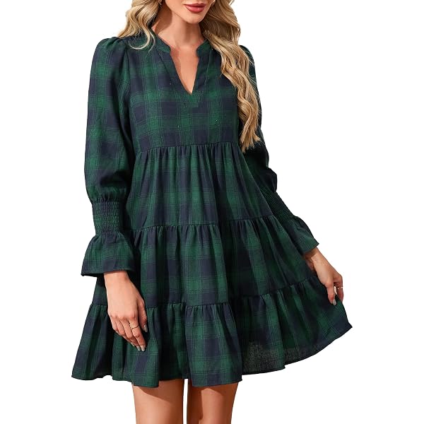 green emerald velvet dress Jacey Babydoll Mini Dress Sugarlips L / Hudson Plaid main image 1