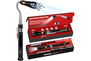 Biuonk LED Magnetic Pickup Tool, Stocking Stuffers Christmas Gifts for Men, White Elephant Gifts for Adults Dad Husband Him, Telescoping Magnet Cool Gadgets for Mechanics Engineers