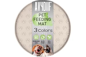 AVYDIIF Pet Feeding Mats for Food and Water, Waterproof Anti-Slip Placemats for Dog Cat Bowl, 1 Pack Silicone Pet Food Mat, Dishwasher Safe 10.9 × 10.9 (1 Beige, Small Paws)