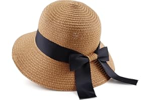 Zsedrut Women,Little Girls Straw Sun Hat Summer Beach Cap Foldable Visor Floppy Hats Wide Brim with Bowknot